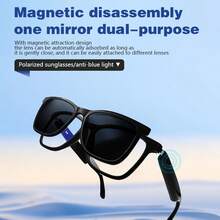 SENBONO Multi-Funktionale Drahtlose Smarte Brille Kopfhörer, Premium Blaulichtfilternde Smarte Brille mit Eingebautem Lautsprecher, Sprachassistent, HD Linse, Modische Smarte Brille, Sportliches Design, Geeignet für Innen- und Außenbereich