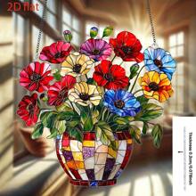 20,32 cm x 20,32 cm lebendiger Mohn Acryl Fensterdekor - Fenster Hängedekoration für Zuhause und Garten, ideales Geschenk für Blumenliebhaber, ohne Strombedarf, geeignet für Wohnzimmer, Büro und Outdoor Bereiche