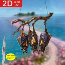1pc, Three Bats Colorful Window Hanging Sun Catcher With Inverted Branches, Acrylic Sign 7.9in X 7.9in, Suitable For All Season Decorations, Home Decorations, Indoor And Outdoor Decorations, Garden Decorations, Birthday Gifts For Friends And Family