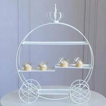 Gold Round Cupcake Stand With Crown Handles, Dessert & Biscuit Tray, Milk Bottle Holder, Wedding Cake Stand For Birthday Party, Baby Shower, Wedding Decorations & Party Supplies - 白色 - 查看 2