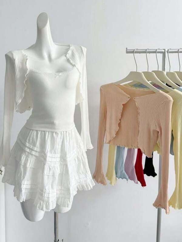1pc Sheer Lace Trim Lightweight Cover Up Sweater, Women Versatile Summer Thin Cover-Up, Camisole Top