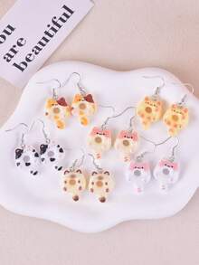 6 对可爱甜甜圈和空心猫设计耳环，派对时尚珠宝配饰 - 彩色 - 查看 6