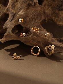 EleRunis 1 件天然虎眼石耳钉 925 纯银复古榄尖形三叶草耳环平背耳钉耳钉精美珠宝适合日常佩戴婚礼派对订婚周年纪念情人节 - 金色 - 查看 2