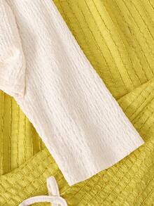 Left Mama Girls 3D Floral Textured Long Sleeve Top And Straight Leg Pants Set, Casual, Spring/Autumn