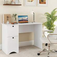 GOFLAME Home Office Writing Study Desk With 2 Drawers Computer Desk - White - View 4