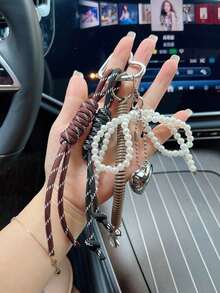 Yogodlns 卡哇伊 1 件时尚风格甜美酷炫仿珍珠绳结五角星吊坠钥匙扣钥匙圈包饰，适合日常佩戴生日礼物创意钥匙扣 DIY 包包吊坠可爱配饰礼品创意 - 彩色 - 查看 1