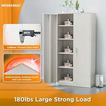 71 In Metal Storage Garage Cabinets With Locking Doors And Adjustable Shelves, Steel Storage Cabinet For Garage - 淺灰色 - 查看 5