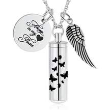 Cilindro de joias de cremação para cinzas, pingente de asa de anjo de borboleta de aço inoxidável, colar de urna memorial para animal de estimação humano - Eu te segurarei em meu coração até te segurar no céu - Borboleta - Ver 12