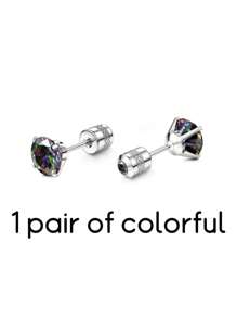 5/1 Pair Fashion Colored Zirconia Men's Earrings Set - Hypoallergenic 316L Stainless Steel Punk Ear Bone Studs For Daily Wear