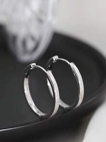 1 Pair Fashionable, Minimalist & Versatile Circular Hoop Earrings Suitable For Daily Wear - Silver - View 8