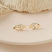1pc Mini C&Heart Design Earrings, Minimalist Style Elegant Korean Ear Studs Earrings