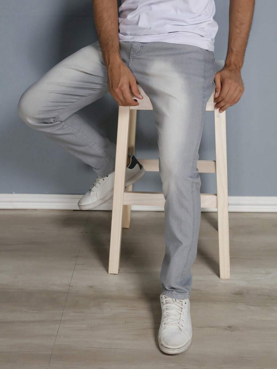 Men's Slim Fit Premium Lycra Jeans Direct From The Factory Black GREY Wash