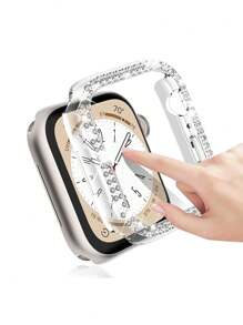 Double Bling Cover Crystal Rhinestone Bumper Protective Case, 2 Packs Hard PC Ultra Hollow Out Watch Case, Compatible With Apple Watch 38/40/41/42/44/45/46/49mm, For Apple Watch Series Ultra/SE/11/10/9/8/7/6/5/4/3/2/1, Intelligent Watch Case Accessories, Clear+Colorful