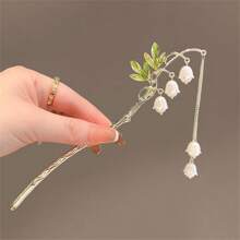 1 Peça Grampo de Cabelo de Alta Qualidade com Flor de Lírio e Borboleta com Borla, Clipe de Cabelo Elegante de Estilo Vintage, Acessório de Cabelo para Penteado Coque no Verão, Prendedor de Cabelo, Formador de Coque, Peça de Cabelo, Grampos de Penteado, Material Escolar