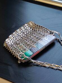 New Shiny Silver Bag, Hand-Woven Sequin, Sequin, Mobile Phone Bag, Long Shoulder Strap, One Shoulder Crossbody Bag - Silver - View 2