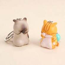 Cute Shy Cat Keychain Charms By Kitten PVC Key Ring With Bell Adorable Animal Pendant For Car Keys Bag Dration And Backpack Kawaii Cat Keychain For Women Handbag AccoryOrange-0029 - 如圖 - 查看 2