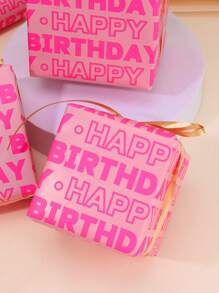 1 rolă de hârtie de împachetat roz pentru ziua de naștere, design cu inscripții "La mulți ani" cu linii de tăiere pe verso, hârtie de împachetat cadou pentru fete, petrecere pentru fete