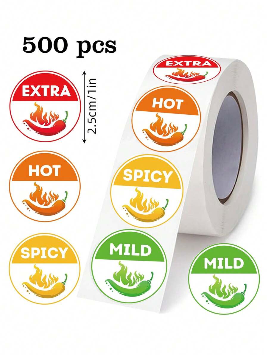500pcs/Roll Chili Challenge Labels, 4 Spice Levels, 1 Inch Round ...