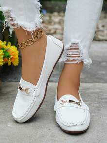 Mocasines de mujer para primavera/otoño, zapatos planos casuales de suela blanda y cómodos de corte bajo - Blanco - Ver 2