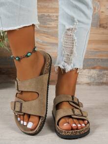 1 par de sapatos casuais confortáveis, respiráveis e baixos de lona para mulheres, cáqui - Caqui - Ver 5