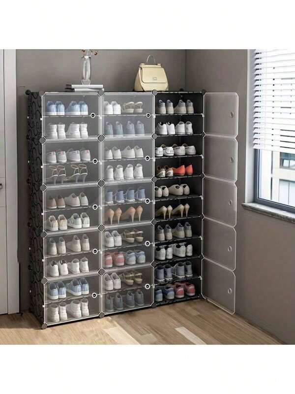 Armoire de rangement pour chaussures avec portes, organisateur de chaussures portable, portant extensible, stockage 8-60 paires de chaussures, bottes, pantoufles, grandes étagères en plastique amovibles pour l'entrée et la chambre à coucher
