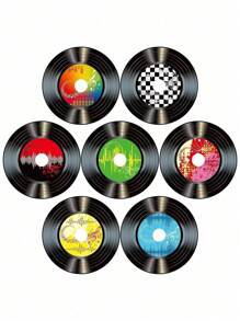 30pcs 5.5 Inch 1950s Random Rock Music Party Decor Paper Cut-Outs, Colorful Hollow Wall Decoration Suitable For 1950s Themed Party, Music Party Supplies (Record Wall Decor)
