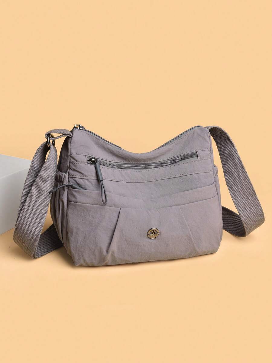 极简时尚女包2025休闲百搭尼龙单肩包多口袋斜挎包通勤包中年女士大容量旅行单肩包2025新款女士小方形斜挎包 - 紫色 - 查看 1