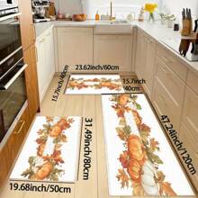 1pc Autumn Yellow Pumpkin & Maple Leaf Print Faux Wool TPR Base Entrance Mat, Bathroom Mat, Kitchen Mat, Laundry Room Mat, Holiday Atmosphere Decor, Home Decor, Party Decor, Wedding Decor, Dining Decor