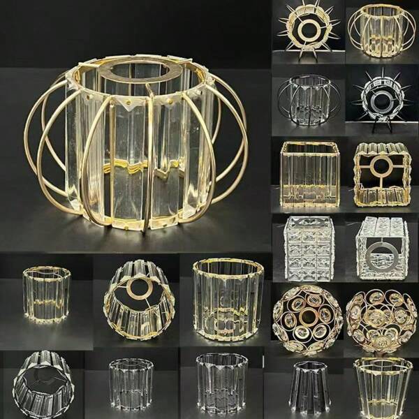 Paralume moderno minimalista in cristallo dorato, paralume decorativo a forma di sfera in cristallo poligonale metallico, opzioni di colore multiplo. Adatto per lampadari, paralumi in ferro e paralumi in cristallo, appropriato per la decorazione della casa.