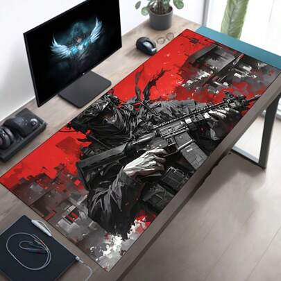 Cool Soldier Pattern Mouse Pad Painting Design Red Large Desk Mat Office Desk Accessories With Stitched Edge Non-Slip Mousepad Rubber Base Desk Pad 35.4x15.7 Inch For Home Office Gifts For Men, School Supplies, Back To School Gaming Mouse Pad Desk Accessories Office Supplies Office Desk Accessories Mouse Pad For Desk