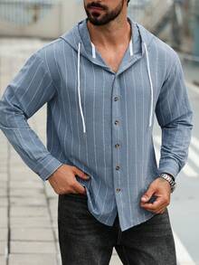 男士休闲时尚连帽衫，拉链长袖印花条纹连帽卫衣，面料柔软亲肤，款式优雅百搭，男士秋季休闲必备单品 - 藍色 - 查看 3