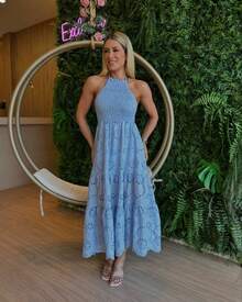 VESTIDO FEMININO FRENTE UNICA MID LESIE DELICADO CASAMENTO - Azul bebê - Visão 1
