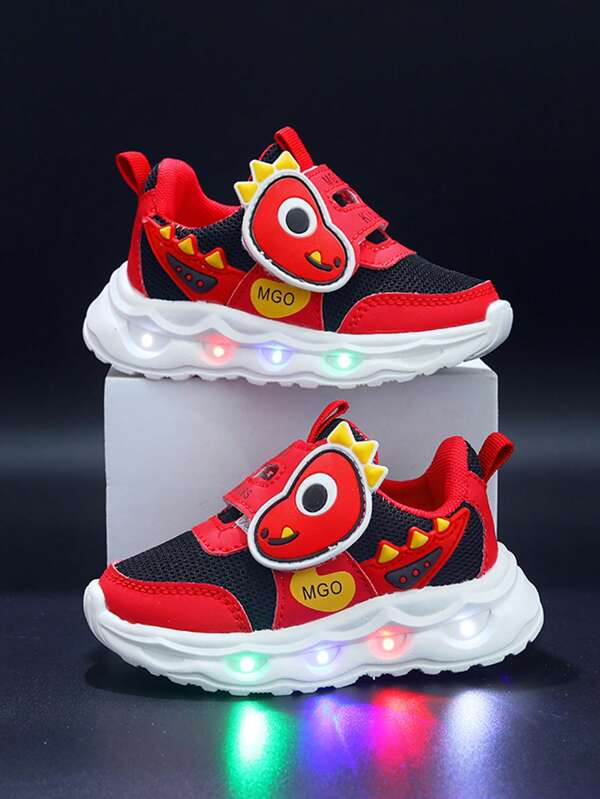 MGO Kidss Zapatillas con luces LED de dinosaurio para niños de MGO, zapatos deportivos luminosos para niños - Zapatos transpirables de malla para caminar, zapatos de actividades para niños y niñas, zapatos de colores para niños adecuados para edades de 1 a 6 años