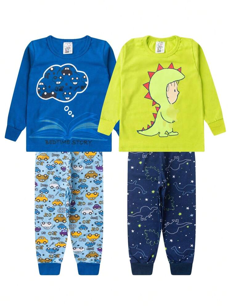 Combo 6 Peças Pijama Brilha no Escuro Infantil Menino Inverno Roupa Crianças Sortidos - Multicolorido - Visão 9
