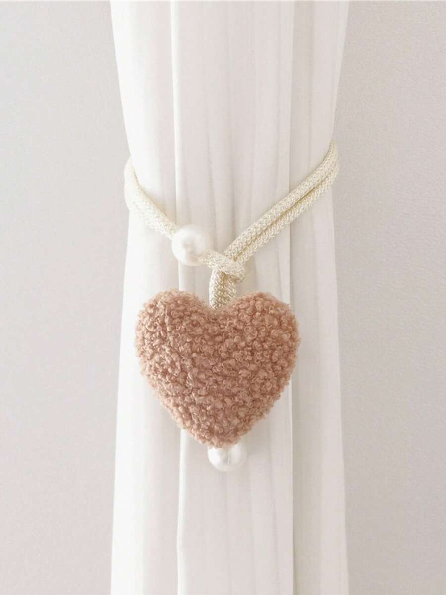 2pcs/1pc Fluffy Heart-Shaped Pearl Window Curtain Tie Back, Nursery Decor Mosquito Net Rope, Door Curtain Coffee Curtain Sun Shade Tiebacks, Christmas Red Heart Shaped Tiebacks - Multicolor - View 1