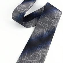 Cravată casual bărbătească de 8 cm - Poliester gri cu linii neregulate gri deschis și twill albastru degradat, versatilă și premium