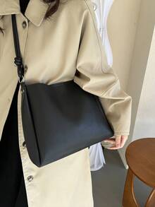 Fashionable Casual Women Tote Bag Foldable Convenient Large Capacity For Business Office For Festivals Holiday Gift Bag For College Students - Black - View 4