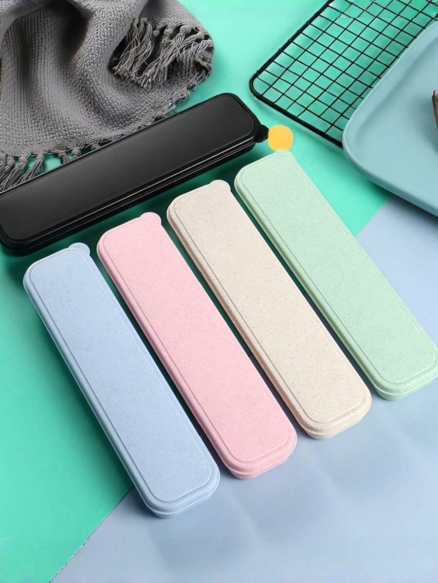 1pc Portable Cutlery Box, Small & Medium Size Makeup Brush, Knife, Fork, Spoon, Chopsticks Box, Pencil Box With Lid, Colorful Storage Box, Essential Travel Cutlery Set, Suitable For Halloween, Christmas Gifts