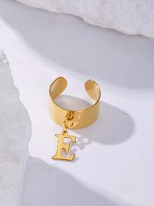 2025 最新时尚 26 个字母 A-Z 吊坠开口戒指，18K 镀金不锈钢可调节珠宝拇指环，男女皆宜，日常佩戴 - 金色 - 查看 27