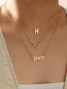 3pcs/Set Rhinestone 12 Zodiac Sign Chain Necklace Set, Women's Versatile Daily Accessory