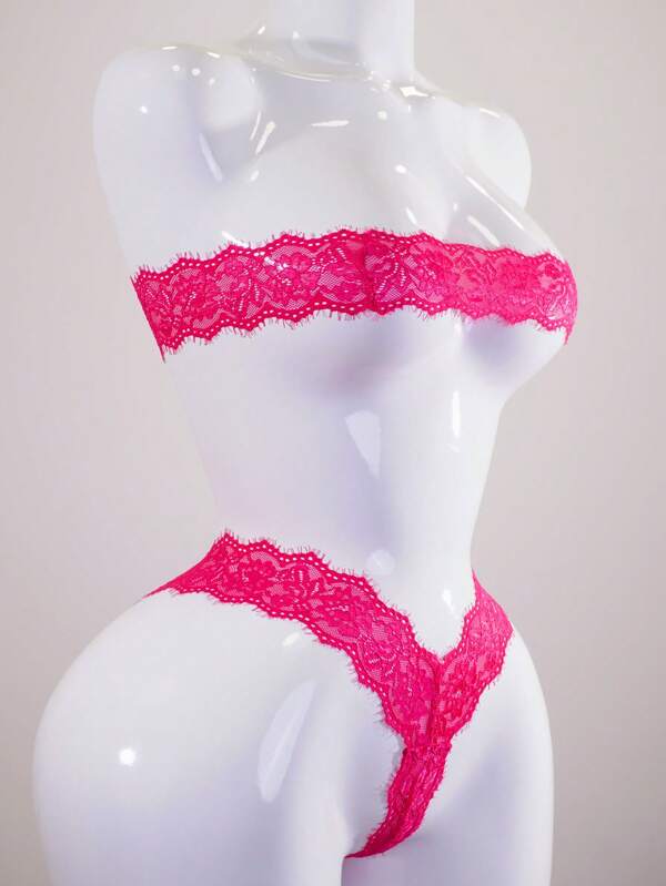 Conjunto de 2 peças de roupa íntima feminina, transparente, renda, sem alças, conjunto de lingerie sexy de verão