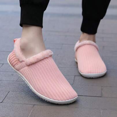 1 Pair Men's Outdoor Shoes, Winter Warm Slip-On Anti-Slip Sports Casual Plush Loafers Hiking Shoes