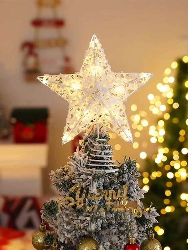 1 قطعة ، نجمة زينة شجرة الميلاد بإضاءة LED بطول 25 سم، إضاءة لشجرة الميلاد الوامضة، نجمة ذات خمس نقاط لتزيين شجرة الميلاد، لديكور مشهد شجرة الميلاد، ديكور المنزل، ديكور الغرفة، ديكور غرفة النوم، ديكور رأس السنة