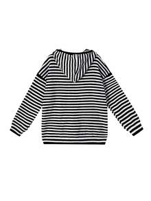 Hooded Long Sleeve Contrast Striped Knit Sweatshirt Sweatshirt, Loose Knitted Jacket, Versatile Top For Autumn/Winter, Random Piece