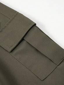 1pc Teens/Boys' Loose Casual Versatile Summer Cargo Shorts With Pockets & Graphic Print, Knee Length, Spring/Summer/Autumn - Army Green - View 5