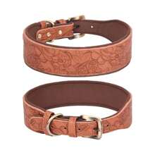 Embossed Leather Pet Collar, Soft Spandex Lining, Vintage Style Dog Collar Suitable For Medium & Large Dogs