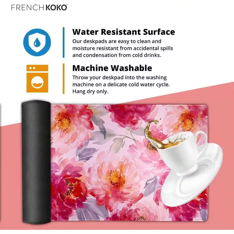 French KOKO Desk, Large Desk Pad Large Mouse Pad Cute Desk Accessories Home Office Essentials XL Desk Desk Pad Keyboard Mouse Desk Pads On Top Of Desks Computer Pink Floral Women Girls - 綠葉 - 查看 10