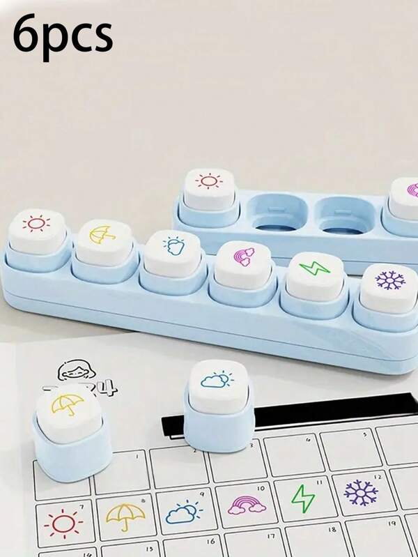 6pcs/Set Weather Pattern Mini Snap Button Scrapbooking & Journal Stickers Stamp Sealing Printing Painting DIY Craft Supplies Gift Stamps, School Supplies, Back To School