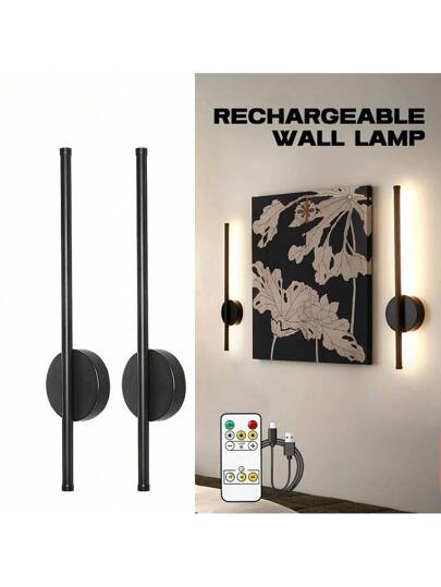 1pc Moderne Zwart Wand Lamp Remote Control 50cm Type Rechargeable, Magnetic Installation, Dimmable Temperature Adjustable, Perfect Bedroom, Study, Living Room, Stairwell Verlichting