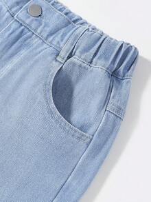 1条装 女童休闲百搭褪色蓝色直筒破洞牛仔裤